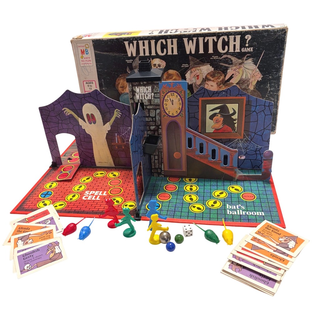 Vintage 1970 Milton Bradley Which Witch Board Game 3D Haunted House Spooky Retro